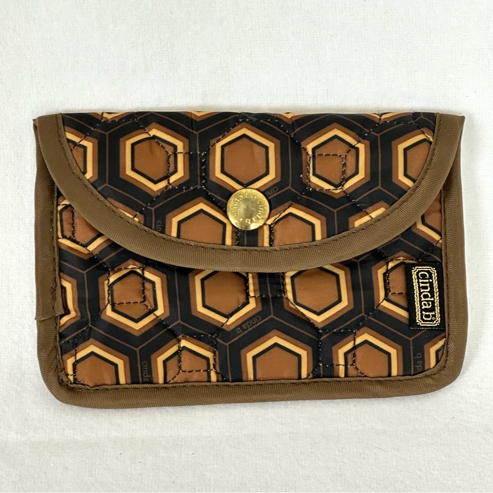 CINDA B Women’s Small Geometric Print Fabric Quilted Snap Pouch Made in USA